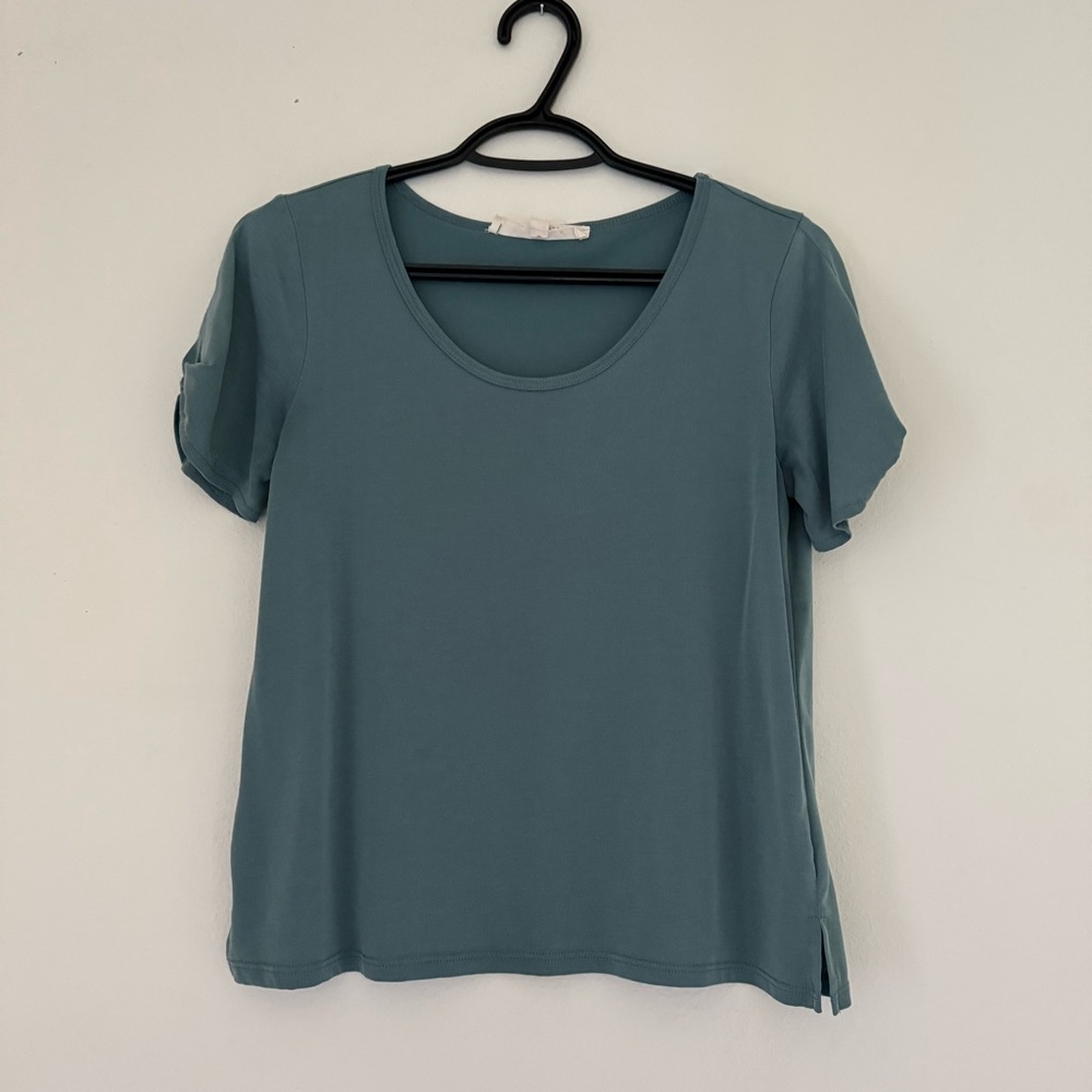 Pink Rose Green Knotted Sleeve Relaxed T-Shirt